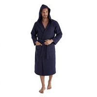 Robe de chambre de luxe personnalisée Hongbo pour homme, couleur unie, manches longues, 100 % coton léger, gaufré, à capuche, vêtement décontracté pour la maison