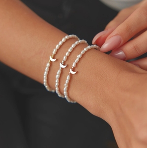 Pulsera clásica de perlas de agua dulce con corazón, <span class=keywords><strong>luna</strong></span>, estrella, encanto, oro, plata, oro rosa, cuentas de acero inoxidable, brazaletes Unisex elegantes - Product Image 2