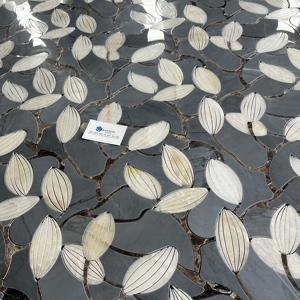 Mosaïque de marbre de luxe découpée au jet d'eau, motif floral en médaillon, pour la décoration des sols et des murs d'hôtels et de villas - Product Image 4
