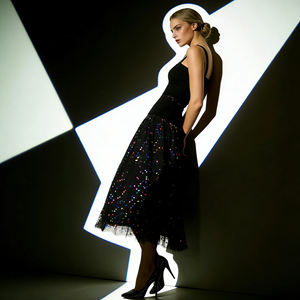 2026 Black Sparkling Tulle Midi <b>Skirt</b> Women's Rainbow Dot <b>Glitter</b> A-line Party <b>Skirt</b> Modern Elegance for lady - Product Image 3