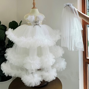 Vestido de dama de honor para niñas hasta el suelo con velo de novia Falda de lentejuelas con cuentas Estampado floral Hecho en Vietnam - Product Image 6