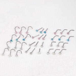 Juego de 3 Piezas de Piercings de <span class=keywords><strong>Nariz</strong></span> de Acero Inoxidable con Zirconia, Diseño de Estrella en Ángulo Recto, Unisex, para Bodas - Product Image 2