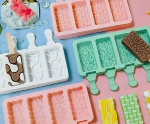 Cetakan silikon pembuat es krim es loli 4 lubang, cetakan silikon untuk alat es krim buatan rumah