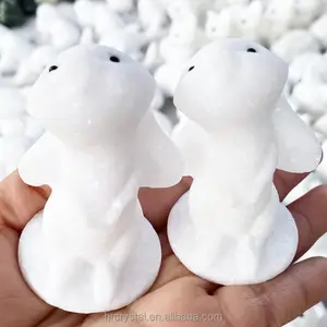 Großhandel Edelstein weißer Marmor Kaninchen geschnitzt Heilungskristall Quarz Tierfigurenschnitzereien
