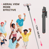 Trépied pliable tout-en-un TT02 de 1,75 m avec télécommande magnétique et interface 1/4, perche à selfie extensible de 68,9 pouces