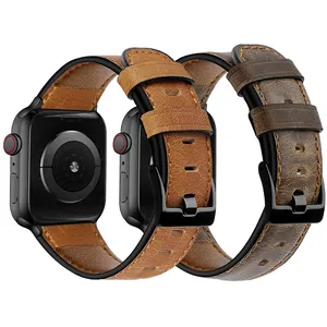 Ladies Vintage High Quality Brown Genuine Wrist Leather Watch Band Leather Strap For Apple Watch 38 45 49mm for iwatch SE 8 7 6