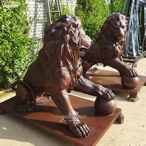 Casting Art Lion Ball Sculpture Palais Lion En Bronze Avec Statue Boule - Product Image 5