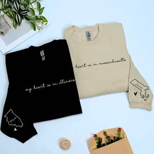 Sudadera con capucha bordada personalizada 'My Heart Is in Your State' con mapa de estado 3D en La Manga, regalo de invierno a larga distancia - Product Image 2