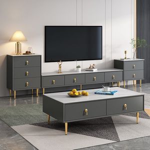 Léger Luxe Bois Massif Cuir Simple Style Moderne Mur Ardoise <span class=keywords><strong>TV</strong></span> Support Nouveau Style Table Basse Étage Cabinet Salon - Product Image 4