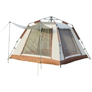 Outdoor surround ventilation wind and rain proof camping four sided tent 4-6 person portable fully automatic quick opening tent