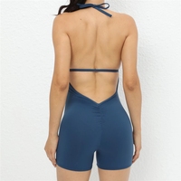 Combinaison une pièce pour femme à col licou et dos ouvert, avec short de yoga froncé aux fesses, pour la gym, le fitness et l'entraînement