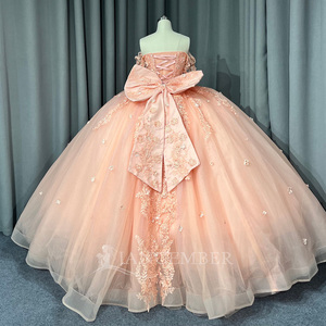 Robes de bal longues Lsmu183 pour Quinceañera, robes de soirée roses pour filles, corset en dentelle, pour princesse de 15 ans - Product Image 3