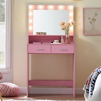 Bureau de courtoisie de haute qualité avec grand miroir éclairé maquillage vanité avec lumières 2 tiroirs Power Strip Set Coiffeuses Blanc