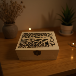 Caja de Joyería Moderna de Madera con Diseño de Árbol Tallado y Texto de Amor, Almacenamiento Decorativo para Sala de Estar o para Regalo - Product Image 3