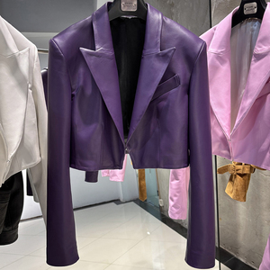 Blazer Corto de Piel con Estampado de Leopardo para Mujer, Chaqueta de Piel de Oveja Genuina, Estilo Slim para Otoño - Product Image 5