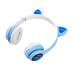 Kablosuz bluetooth kulaklık kedi kulak oyun kulaklığı Glow işık kaskları çocuklar kız hediyeler için sevimli spor müzik kulaklıklar