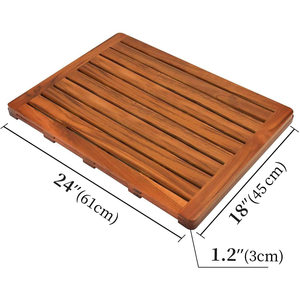 Teak Wood Bathroom <b>Mat</b> Rectangle Anti Slip Drain <b>Board</b> For Bathtub Shower Floor Minimalist Design - Product Image 5