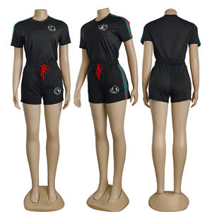 Vêtements décontractés pour femmes, nouvelle collection été, ensemble 2 pièces avec manches courtes brodées et short - Product Image 3