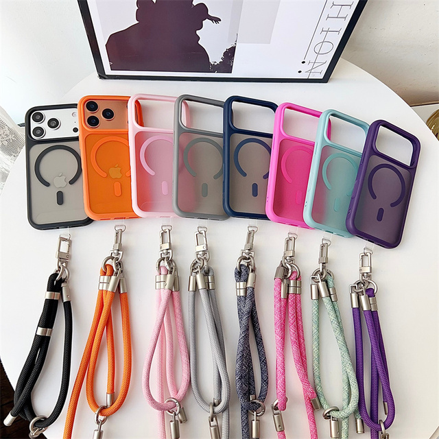 New Trendy Magnetic Matte Shockproof Phone case with Adjustable Magnetic Crossbody Shoulder Phone Strap for iphone 17 16 Pro Max