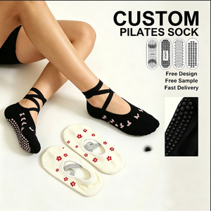 Chaussettes de sport en coton pour femmes, antidérapantes, pour le ballet, le yoga, le pilates, athlétiques, tricotées, à volants, personnalisables - Product Image 1