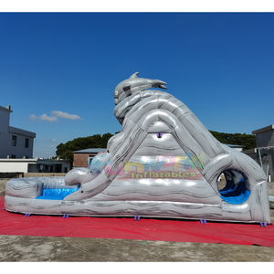 Equipo de Juegos Infantiles para Exteriores, Tobogán Acuático Inflable con Diseño de Delfín en Mármol Gris - Product Image 6