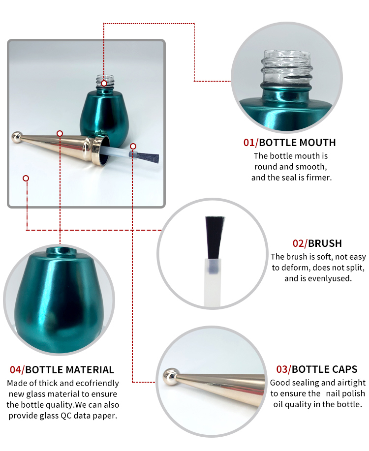 Hanya Small Green Nail Polish Bottles With Long Golden Cone Cap