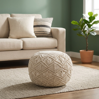 Pouf ottoman repose-pieds en coton crocheté fait main avec un design asiatique moderne pour la maison, le bureau, l'atelier, l'entrepôt ou l'appartement