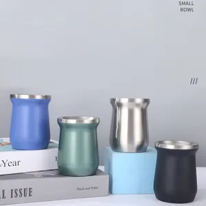 DD2039 8 Oz tinggi dinding ganda terisolasi baja nirkarat warna teh besar Yerba Mate mug cangkir Tumbler Espresso dengan warna matte hitam