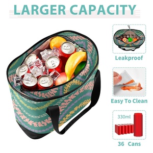 Sac isotherme de courses et de pique-nique à fermeture éclair, imprimé personnalisé motif fleurs de lei hawaïennes, avec bandoulières, capacité 36 canettes - Product Image 4