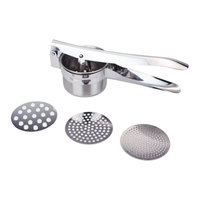 Roestvrijstalen aardappelpuree pers met 3 verwisselbare schijven, heavy-duty handmatige uitvoering voor fruit, groenten en aardappelpuree