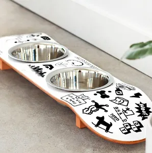 Модный скейтборд, приподнятые миски для собак и кошек, набор 2 собачьих нескользящих мисок из нержавеющей стали, индивидуальный логотип, синие миски и кормушки для домашних животных