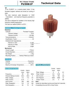 Tube d'oscillation à triode électronique RF FU3061F d'origine chinoise BEIJING, tube de puissance pour machine haute fréquence - Product Image 3