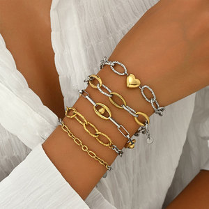 Pulseras y Brazaletes de Moda al por Mayor de Acero Inoxidable 316L, Pulsera de Dos Tonos Chapada en Oro de 14k y 18k para Mujer - Product Image 2