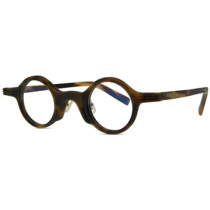 Quadros redondos vintage de acetato, pequena armação de óculos personalizada, 37mm