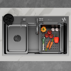 Évier de cuisine à un seul bol de luxe Offre Spéciale moderne fait à la main <span class=keywords><strong>Millet</strong></span> chute d'eau avec robinet extractible soulevant trois trous Nano Surface - Product Image 5