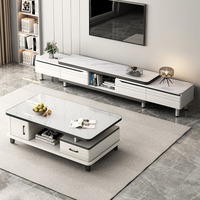 Meubles modernes pour salon et chambre à coucher, table basse blanche et meuble TV avec plateau en verre, rangement durable