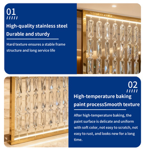 Divisor de Espacios de Lujo de Cristal, Metal Dorado y Acero Inoxidable con Luz para Sala de Estar, Vestíbulo de Casa, Diseño de Partición - Product Image 2