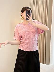 Femmes 2025 été nouveau T-Shirt à manches courtes respirant Style décontracté haut ajusté pour filles potelées couleur unie pour mère - Product Image 3