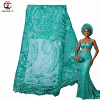 Tissu en dentelle perlée fait main haut de gamme, tissu en dentelle africaine Asoebi de luxe brodé de pierres pour accessoires de couture de mariage