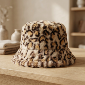 <b>Leopard</b> <b>Print</b> Velour Bucket <b>Hat</b> Warm Adjustable Plush Fisherman Cap for Adults Winter Travel Outdoor - Product Image 3