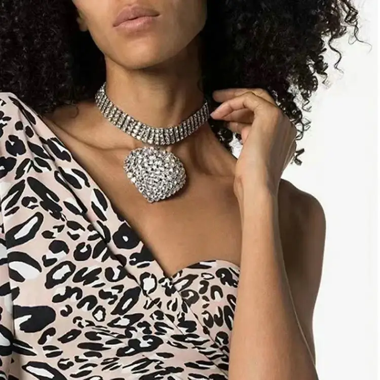 Qushine grand coeur pendentif lien chaîne collier ras du cou femmes mode Hip Hop rappeur bijoux collier