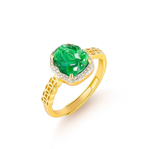 Auténtico anillo de jade de calidad hielo con amuleto en forma de zorro verde jadeíta natural de grado A en plata S925 para mujer, tamaño ajustable. - Product Image 1