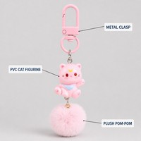 Porte-clés pompon chat, breloque de téléphone, anneau porte-clés, boule en peluche mignonne de dessin animé, accessoire de sac, vente en gros, personnalisé