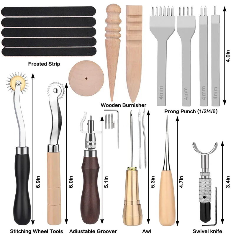 Kit di lavoro in pelle all'ingrosso Set di strumenti in pelle per attrezzi fai da te in pelle Kit di strumenti per cucire con cuciture a mano