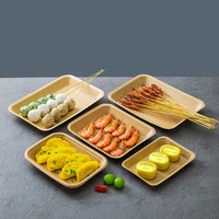 Bandeja de Papel Kraft Desechable para Barbacoa, Caja Comercial para Hamburguesas y Papas Fritas, Plato de Papel Biodegradable para Pollo Frito y Hot Dogs, Apto para Microondas