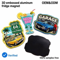 Aimant de réfrigérateur en aluminium gaufré 3D, style néon, thème Route 66 Californie, souvenir de voiture rétro, 2x3 pouces, durable, pour cuisine, pub, man cave
