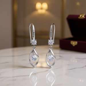 Orecchini pendenti in argento 925 Migre Iren con design geometrico in cristallo e strass per donna, stile classico da matrimonio - Product Image 2