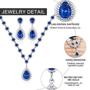 Custom Luxury 18K Gold Plated IGI Certified Diamond Earrings Necklace <b>Blue</b> <b>Sapphire</b> GRC Elegant Jewelry Set Wedding Parties - Product Image 5