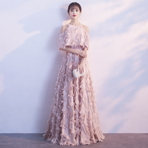 Halter Neck Evening Gown For Women Pink Long Ball Gown Organza One Shoulder Bridesmaid Dress 2026 New Style - Product Image 1