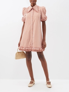 Produttori di abbigliamento <span class=keywords><strong>Mini</strong></span> abiti personalizzati donna <span class=keywords><strong>vestiti</strong></span> di moda estiva Ruffles cotone lino rosa bianco abito scozzese da donna - Product Image 5